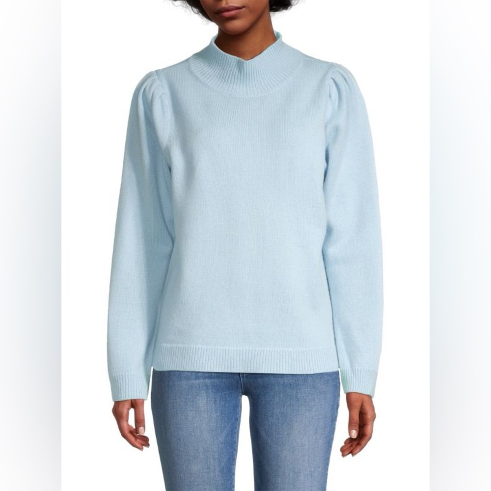 MILLY Women's‎ Medium Wyat Wool Cashmere Blend Turtleneck Sweater Ice Blue Puff